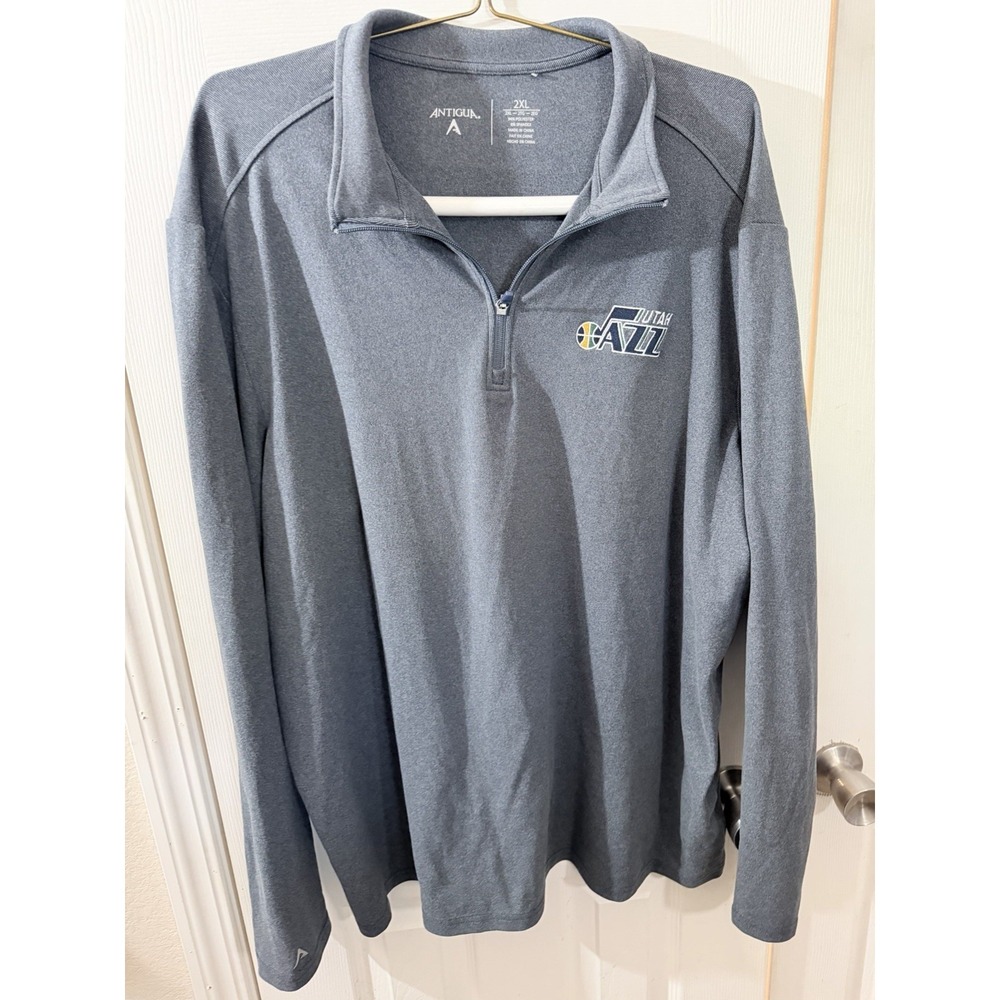 Mens NBA Utah Jazz Blue Gray Birdseye 1/4 Zip Basketball Pullover Size 2X